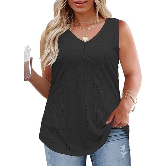 Unbranded Tops - New Womens Black Women's Tank Top V Neck Eyelet Sleeveless Size XL NWT